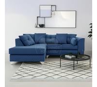 Furnishings For Less Victoria Modern Plush Velvet 4 Seater Corner Sofa - Blue - Left Hand Facing