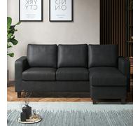 Furnishings For Less York Black Faux Leather 3 Seater Reversible Corner Sofa