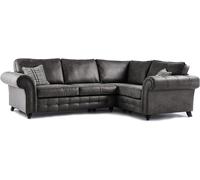 Furniture 786 Oakland Suede Leather 2c1 Corner Sofa in Black Furniture 786 Black