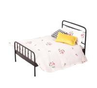 Furniture Bed - 6.3 Inch Mini Bedroom | 1/12 Scale Wrought Iron Double - 200G Alloy Frame Includes Bed Quilt Ideal for Home Role Play