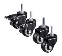 Furniture Casters- Swivel Castors- Castor Wheels Heavy Duty- Pu Rubber Silent Casters-swivel Casters With Brake/Without Brake, 4pcs, Black,2Nobrakes+2Brakes-50mm/M8*25mm