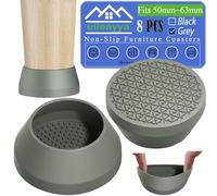 Furniture castor cups, Sofa&Bed Stoppers to Prevent Sliding (Fits Round Leg Ø50-63mm, Non-Slip, Anti-Scratch), 8PCS Large Grey Round Silicone Furniture castor cups for wooden floors