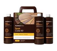 Furniture Clinic Teak Care Kit - Restorer & Cleaning of Outdoor Wooden Garden Furniture - Wood Cleaner & Restoration Treatment - Contains Teak Oil, Teak Cleaner, & Teak Brightener