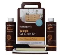 Wood Oil Kit - for Oiling & Restoring All Indoor & Outdoor Wooden Surfaces Such as Furniture, Worktops & Doors. Contains 250ml Danish Oil, 250ml Wood Cleaner, Sanding Pads, Brushes, Cloths.