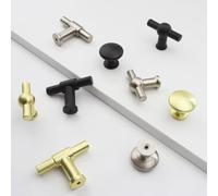 Furniture Door Knobs T Shape Zinc Alloy Black Gold Brushed Cabinet Drawer Pulls(Z059 Gold)