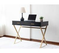 Furniture Express High Gloss Black Computer Desk / Dressing Table With Gold Frame And Handles L:107Cm