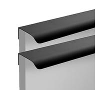 Furniture Handle Aluminum Alloy Invisible Handle Wardrobe Kitchen Cabinet Handles Finger Edge Pull DrawerHandles Black 2 Pieces (Hole Distance 224mm)