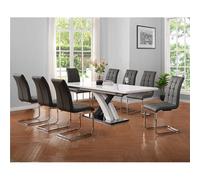 Furniture in Fashion Axara Large Extending Grey Dining Table 8 Paris Grey Chairs