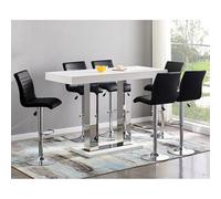 Furniture in Fashion Caprice Large White Gloss Bar Table 6 Ripple Black Stools