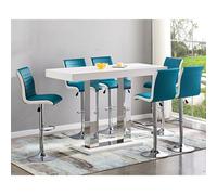 Furniture in Fashion Caprice Large White Gloss Bar Table 6 Ritz Teal White Stools