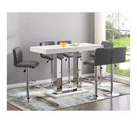 Furniture in Fashion Caprice Large White Gloss Bar Table With 6 Coco Grey Stools