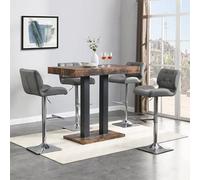Furniture In Fashion Caprice Rustic Oak Wooden Bar Table Small 4 Candid Grey Stools