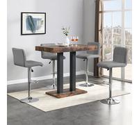 Furniture In Fashion Caprice Rustic Oak Wooden Bar Table Small 4 Coco Grey Stools
