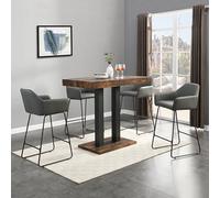 Furniture in Fashion Caprice Small Rustic Oak Wooden Bar Table 4 Brooks Grey Stools