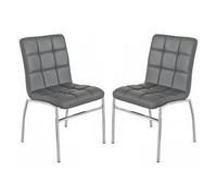 Furniture in Fashion Coco Grey Faux Leather Dining Chairs With Chrome Legs In Pair