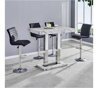 Furniture in Fashion Diva Marble Effect High Gloss Bar Table 4 Ripple Black Stools