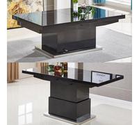 Furniture in Fashion Elgin Extendable Dining Table Family Kitchen Dining Living Durable Modern Glass 4-6 Seater Black High Gloss W133-170Xd80Xh48-78Cm