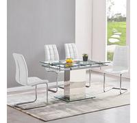 Furniture in Fashion Enke Extending Glass Dining Table With 4 Paris White Chairs