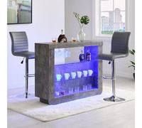 Furniture in Fashion Fiesta Concrete Effect Bar Table With 2 Ripple Grey Stools