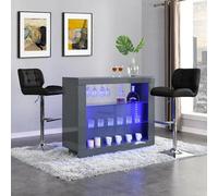 Furniture in Fashion Fiesta Grey High Gloss Bar Table With 2 Candid Black Stools