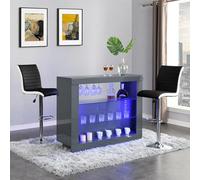 Furniture in Fashion Fiesta Grey High Gloss Bar Table With 2 Ritz Black White Stools