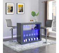 Furniture In Fashion Fiesta Grey High Gloss Bar Table With 2 Ritz Grey White Stools