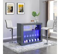 Furniture in Fashion Fiesta Grey High Gloss Bar Table With 2 Ritz White Grey Stools