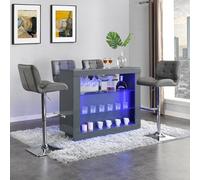 Furniture in Fashion Fiesta Grey High Gloss Bar Table With 4 Candid Grey Stools