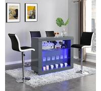 Furniture in Fashion Fiesta Grey High Gloss Bar Table With 4 Ritz Black White Stools
