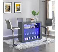 Furniture In Fashion Fiesta Grey High Gloss Bar Table With 4 Ritz Grey White Stools