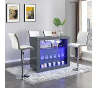 Furniture in Fashion Fiesta Grey High Gloss Bar Table With 4 Ritz White Grey Stools
