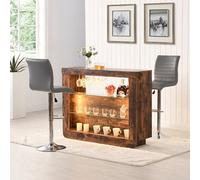 Furniture in Fashion Fiesta Rustic Oak Bar Table Unit With 2 Ripple Grey Stools