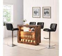 Furniture in Fashion Fiesta Rustic Oak Bar Table Unit With 4 Candid Black Stools