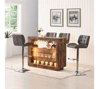 Furniture in Fashion Fiesta Rustic Oak Bar Table Unit With 4 Candid Grey Stools