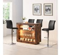 Furniture in Fashion Fiesta Rustic Oak Bar Table Unit With 4 Ripple Black Stools