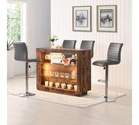 Furniture in Fashion Fiesta Rustic Oak Bar Table Unit With 4 Ripple Grey Stools