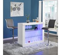 Furniture in Fashion Fiesta White High Gloss Bar Table With 2 Ritz Grey White Stools