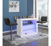 Furniture in Fashion Fiesta White High Gloss Bar Table With 4 Candid Grey Stools