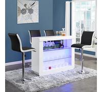 Furniture in Fashion Fiesta White High Gloss Bar Table With 4 Ritz Black White Stools