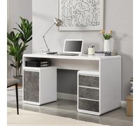 Furniture in Fashion Florentine High Gloss Computer Desk In White And Concrete Effect