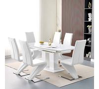 Furniture in Fashion Genisimo Large Gloss Extending Dining Table 6 Demi Z White Chairs