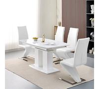 Furniture in Fashion Genisimo Small Gloss Extending Dining Table 4 Demi Z White Chairs