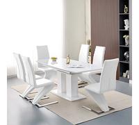Furniture in Fashion Genisimo Small Gloss Extending Dining Table 6 Demi Z White Chairs
