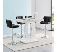 Furniture In Fashion Halo Vida Marble Effect Bar Table With 4 Candid Black Stools