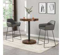 Furniture In Fashion Havana Rustic Oak Wooden Bar Table With 2 Brooks Grey Stools