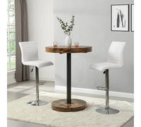 Furniture In Fashion Havana Rustic Oak Wooden Bar Table With 2 Ripple White Stools