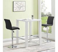 Furniture in Fashion Jam Square Glass White Gloss Bar Table 2 Ripple Black Stools