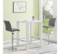 Furniture in Fashion Jam Square Glass White Gloss Bar Table 2 Ripple Grey Stools