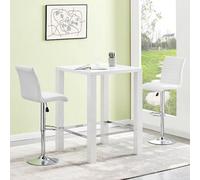 Furniture in Fashion Jam Square Glass White Gloss Bar Table 2 Ripple White Stools