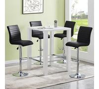 Furniture in Fashion Jam Square Glass White Gloss Bar Table 4 Ripple Black Stools